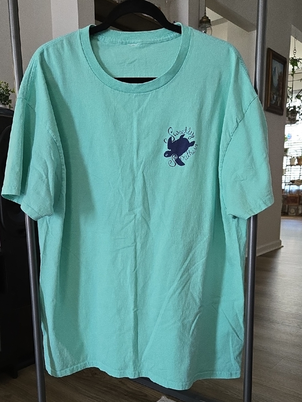 Simply Southern Mint Green Short Sleeve Tee with Navy Turtle Graphic
